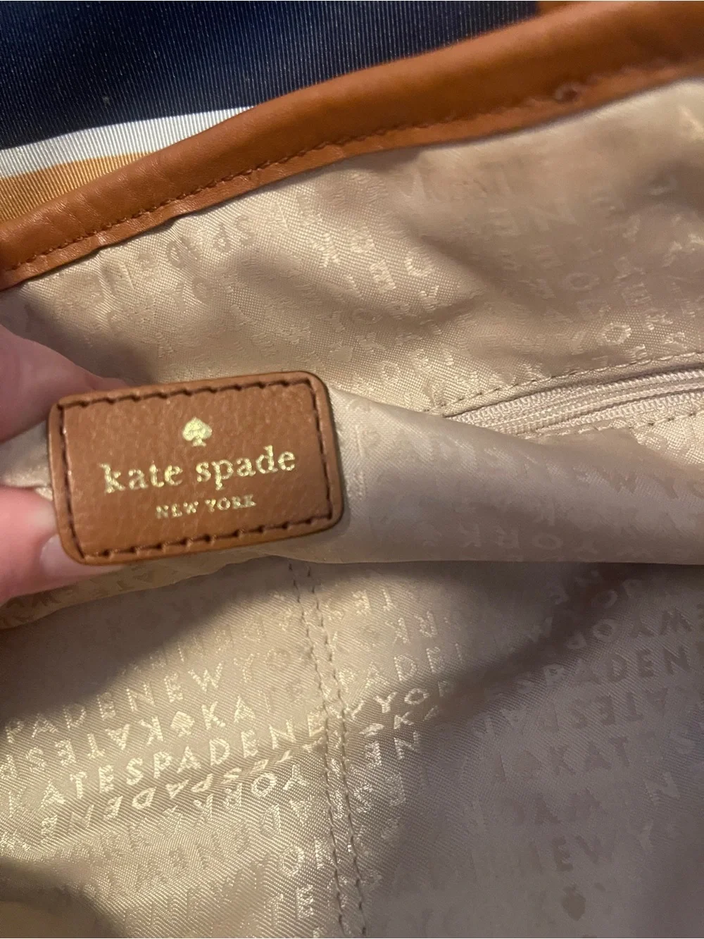 Kate‎ Spade Navy & Tan Striped Tote